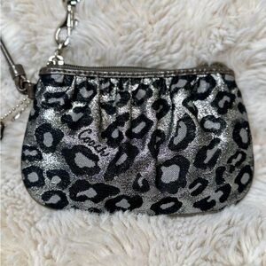 Coach Silver and Black Leopard Print Wristlet